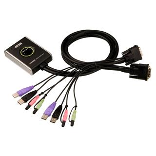 Aten KVM Switch 2-Port DVI DVI USB2 Audio EDID 2xKabel Wired-R